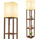 Luminária de Chão de 62,9 Polegadas com Prateleira, Madeira Maciça, Inclui Lâmpada, Ideal para Halloween, Natal e Outras Festas