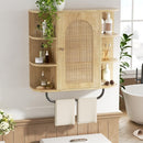 Armário de Banheiro de Rattan Montado na Parede com Barra de Toalha