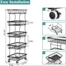 Cesto de Frutas e Legumes de 4/5 Camadas, Carrinho de Armazenamento Metálico Empilhável (com Rodas), Prateleira de Armazenamento Rotativa, Carrinho de Espaço Estreito, Prateleira de Canto, Prateleira Aberta | Adequado para Cozinha, Despensa, Casa de Banho