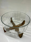 Saladeira Vidro Borossilicato Base De Acácia 15cm Mimo Style